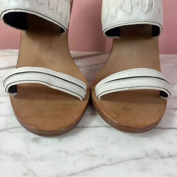 L.A.M.B Women’s Valiant Heeled Sandals Leather White Black 7.5 5” Heel - Picture 3 of 12